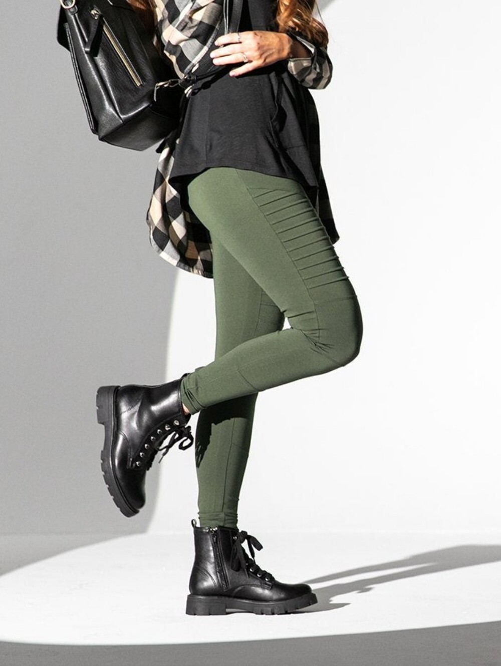Women's Olive Green Ribbed Stretch Pants